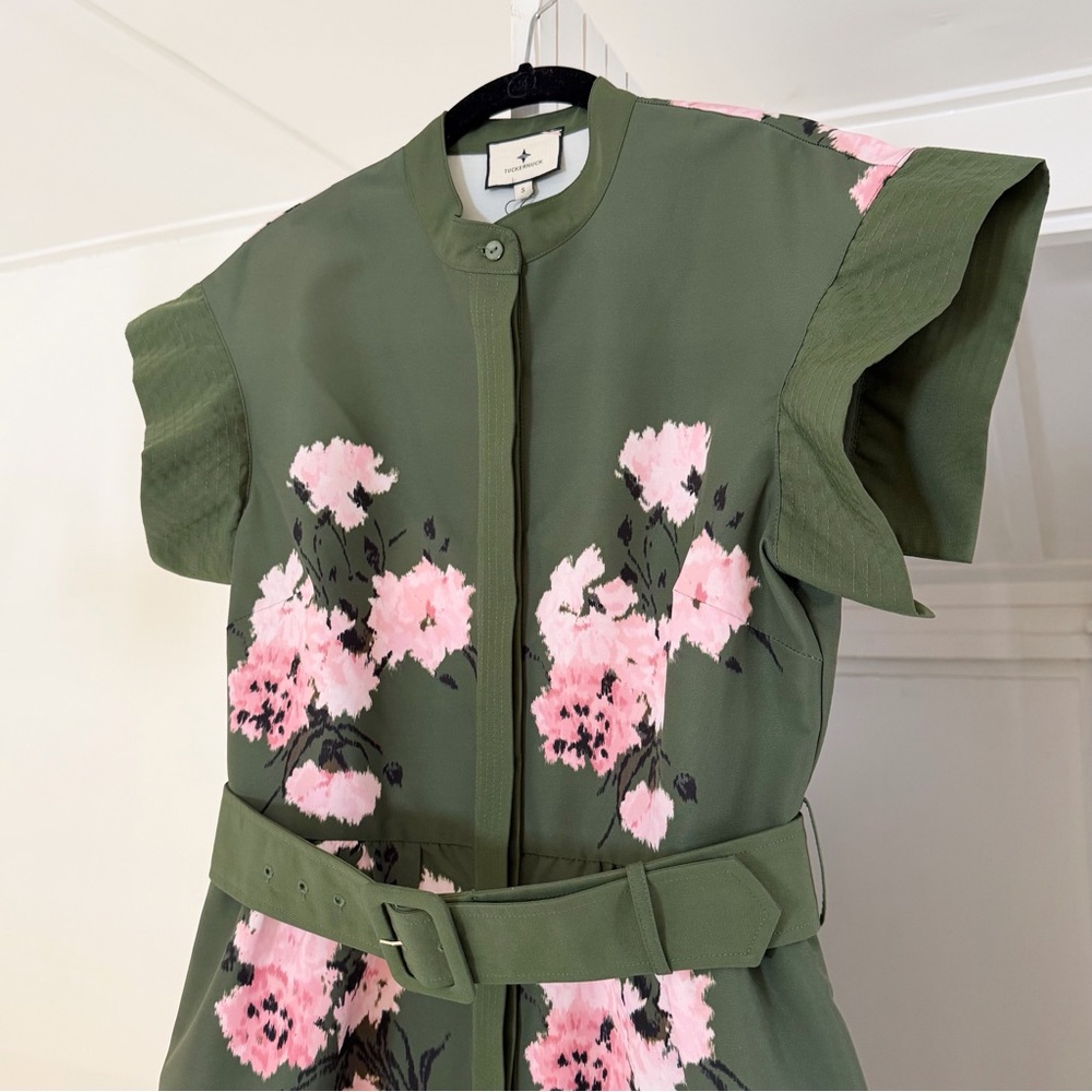 Tuckernuck Olive and Pressed Powder Floral Chloe Midi Shirt Dress NWT - Picture 14 of 16